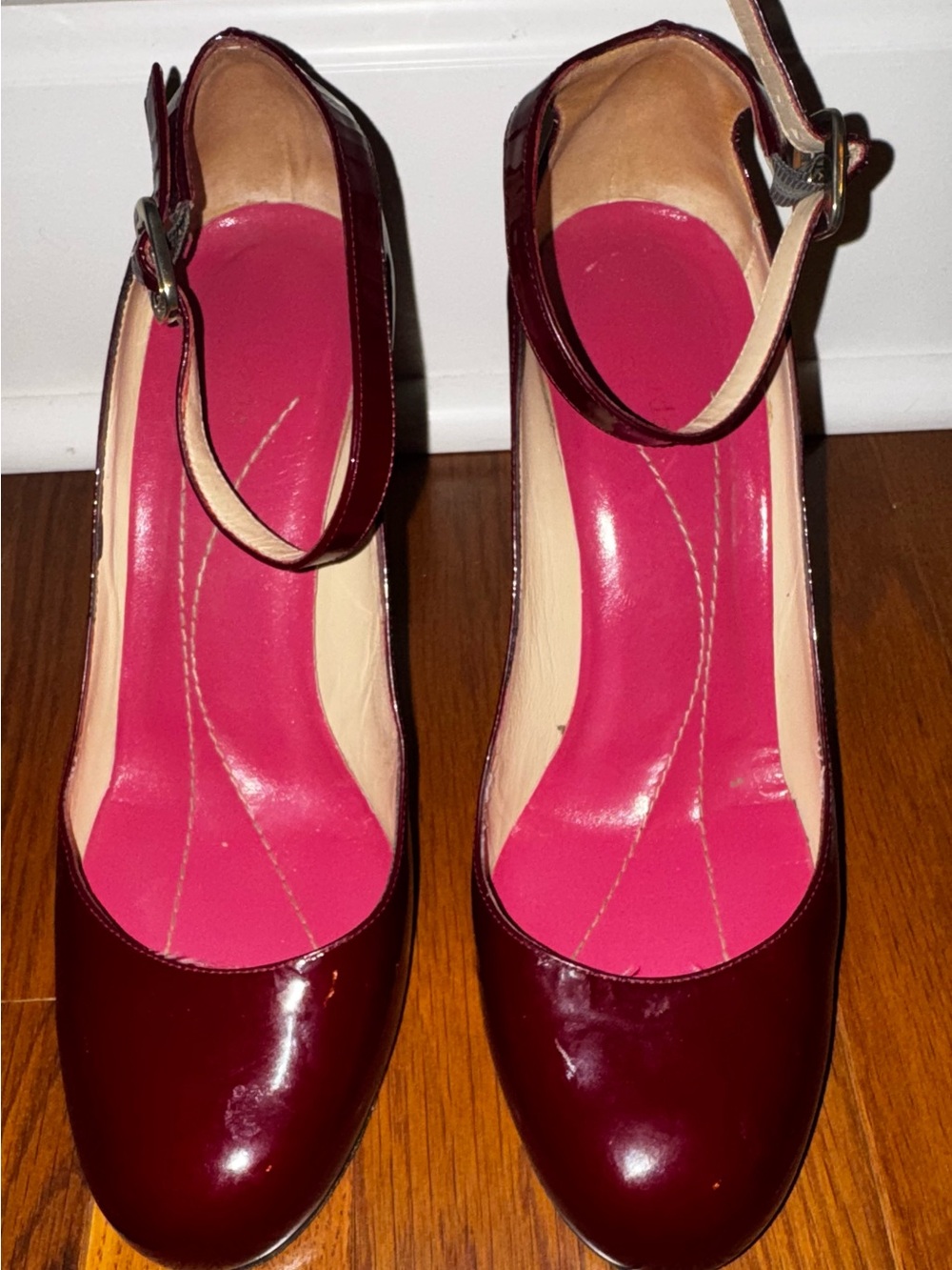 kate spade Burgundy Patent Mary Jane Heels with Pink Insole